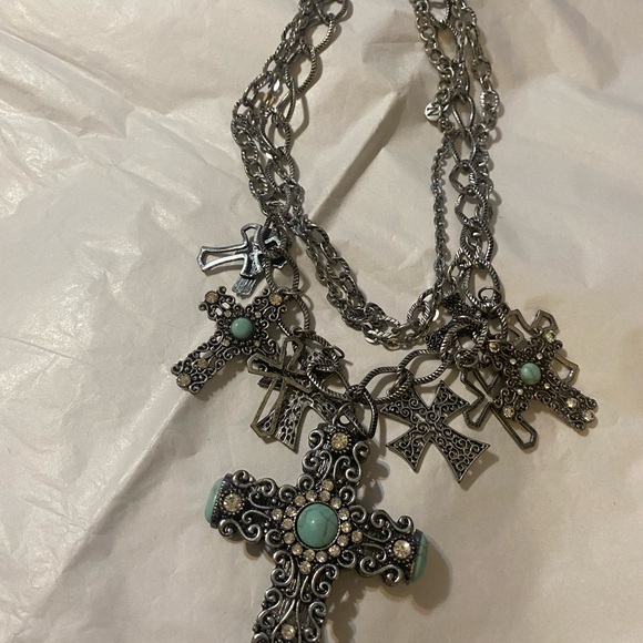 Jewelry - Large Gunmetal Multi-cross Pendant Necklace